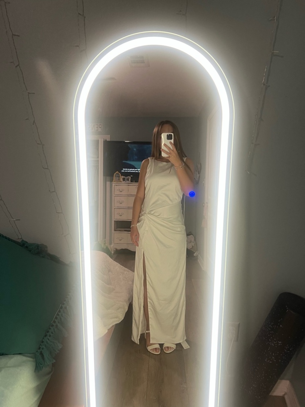 Aeropostale Cream Twist-Front Maxi Dress with Front Slit